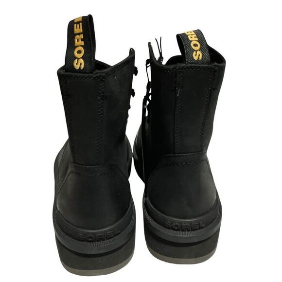 Sorel Boots Womens 7.5 Hi-Line Jet Black Leather Waterproof Lace Up Combat Biker - Picture 9 of 10